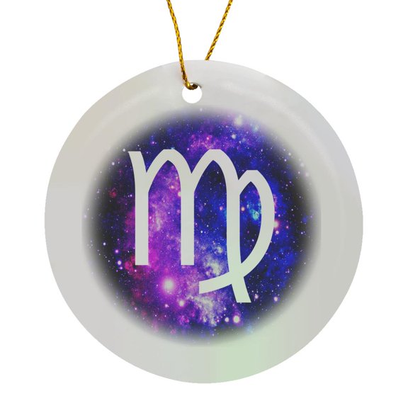 3drose, Virgo Star Sign on Purple Space Background - Zodiac Horoscope Symbol, Circle Porcelain Ornament