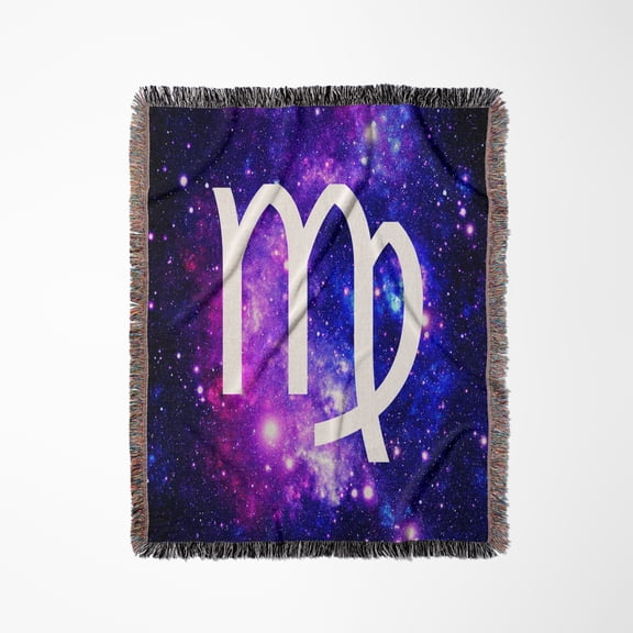 Virgo Star Sign On Purple Space Background - Zodiac Horoscope Symbol, Woven Blanket