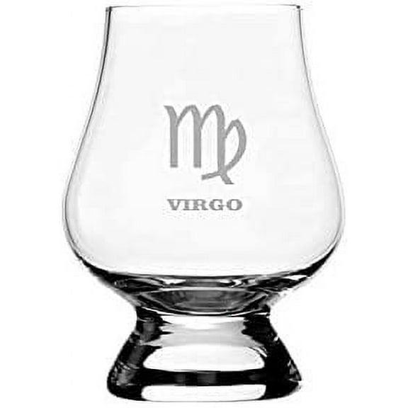 Virgo Symbol Zodiac Symbol or Sign Etched 2.5oz Glencairn Wee Whisky Glass