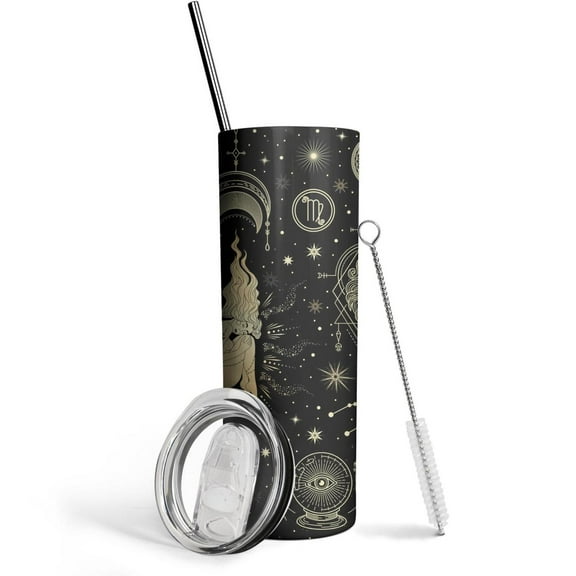 Virgo Tumbler with Lid and Straw, Astrology Tumbler, Gothic Tumbler, Constellation Cup/Mug, Zodiac Gifts for Men Women, Constellation Gifts, 20oz Slim Tumblers with Lids and Straws