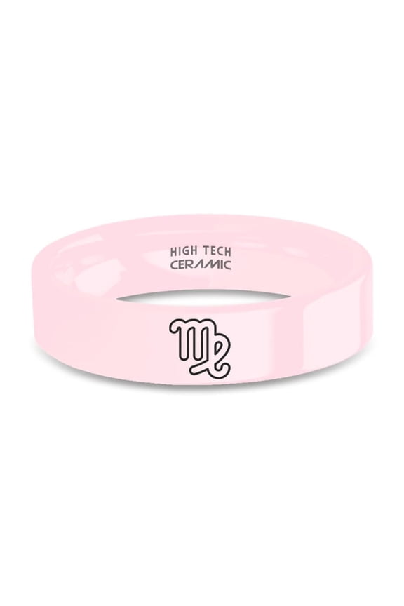 Virgo Virgin Horoscope Star Sign Pink Ceramic Wedding Band, 6mm, Size 9