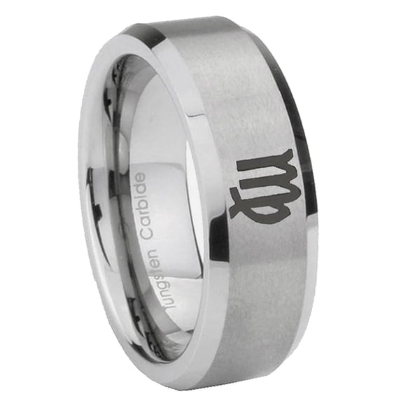 Virgo Zodiac Beveled Edge Gray Tungsten Men Ring 10MM