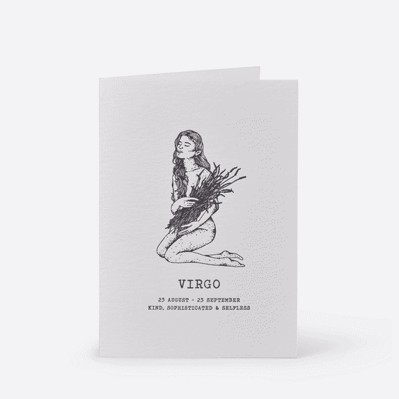 Virgo Zodiac Card - "Kind, Sophisticated & Selfless" - Astrological Sign Design - Perfect Greeting Card for Birthdays or Special Occasions
