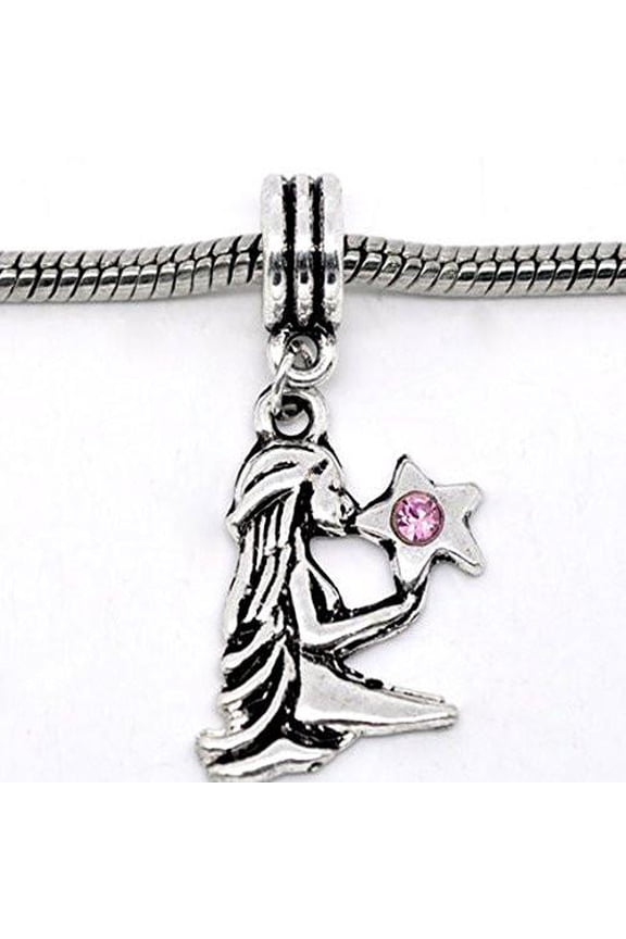 Virgo Zodiac Charm W/pink Crystal Dangle Bead for Snake Bracelets