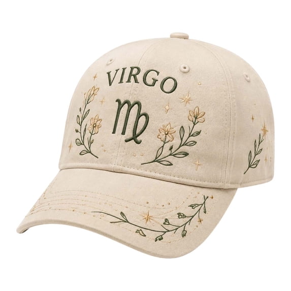 Virgo Zodiac Embroidered Baseball Cap, Cotton Washed Adjustable Horoscope Sign Hat, Floral Constellation Dad Hat for Women Daily Outdoor Travel 55-60CM