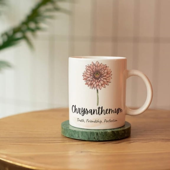 Virgo Zodiac Mug, nthemum Flower, August September Birthday Gift.