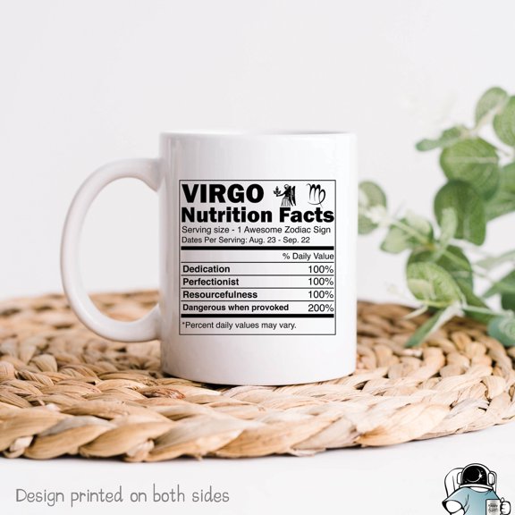 Virgo Zodiac Nutrition Facts Coffee Mug • Astrology and Horoscope Birthday Gift