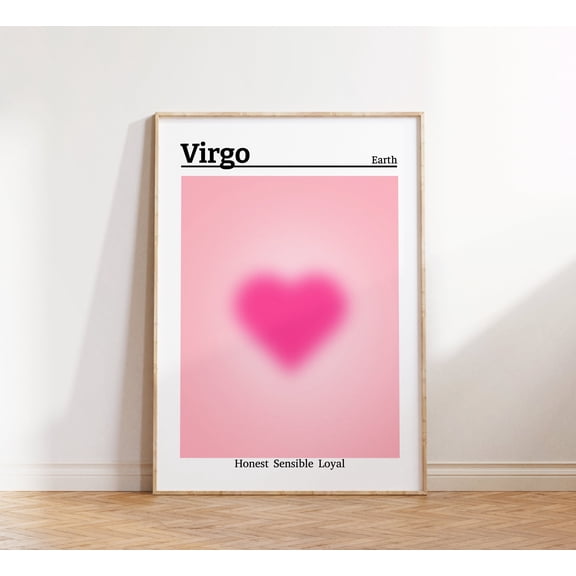 Virgo Zodiac Print Spiritual Wall Artheart Gradient Print Star Sign Art Aura Poster Birthday Gift Horoscope Poster, Poster Only