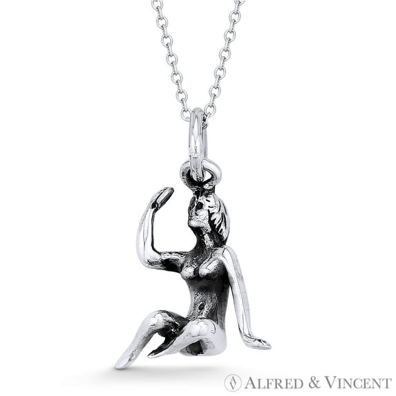 Virgo Zodiac Sign Astrology 24.5x14.5mm (1x0.6in) Pendant & Cable Chain Necklace in Oxidized .925 Sterling Silver