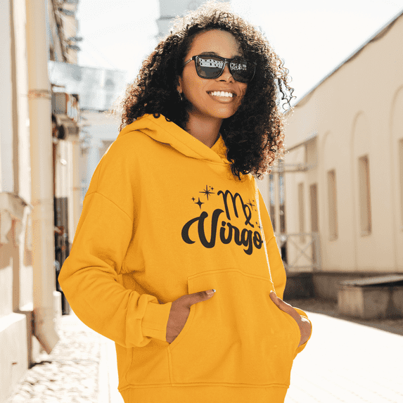 Virgo Zodiac Sign, Black Astrology Symbol Design, Pullover Hoodie, Gold ...