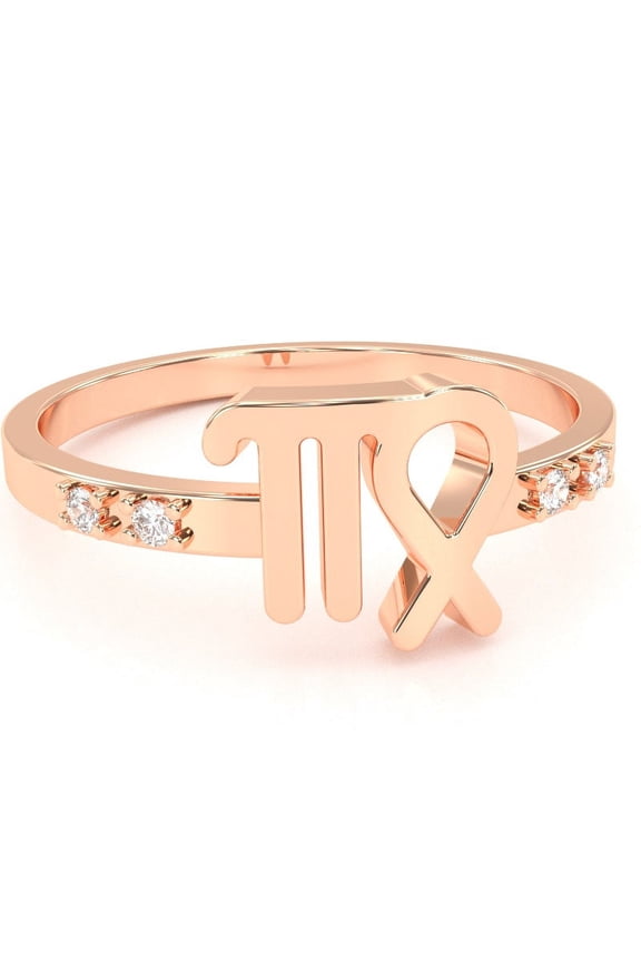 Virgo Zodiac Sign Diamond Ring In Solid 14k Rose Gold