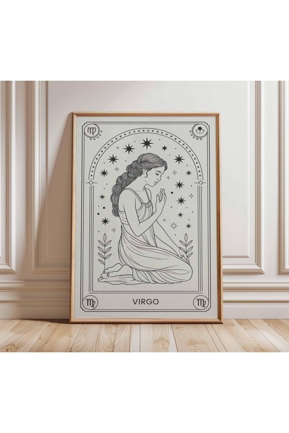 Virgo Zodiac Wall Art line drawing print celestial astrology poster goddess star sign deco