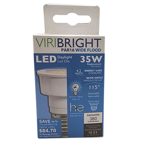 Viribright® PAR16 LED Bulb, High Efficiency, Dimmable, 310 Lumens, 90+ CRI, 4000K