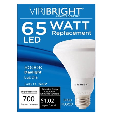 Viribright® BR30 LED Bulb, E26, 65W Equivalent, 700 Lumens, Dimmable, CEC, 90+ CRI, Daylight 5000K