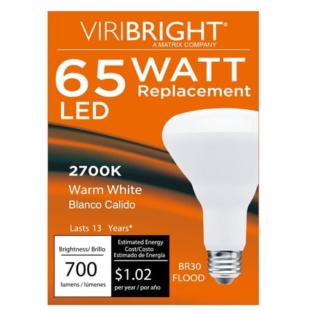 Viribright® BR30 LED Bulb, 700 Lumens, Dimmable, CEC, T20, 90+ CRI, Warm White 2700K
