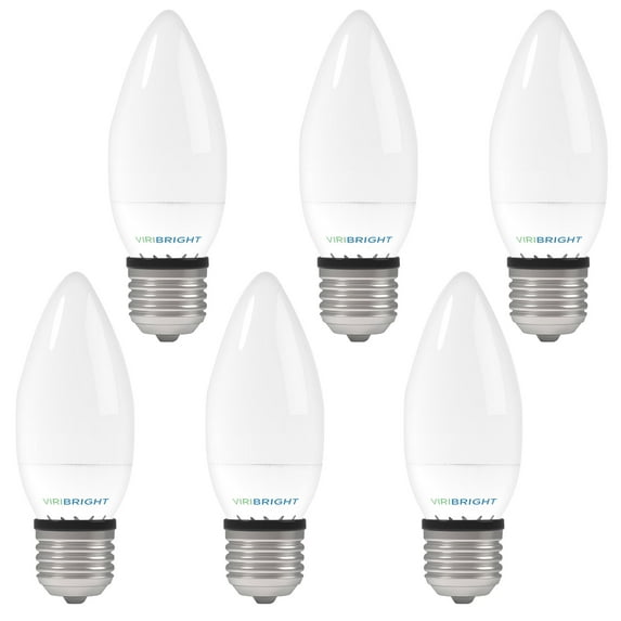 Viribright Chandelier 25-Watt EQ 3.2-Watt Actual B10 E26 Base LED light Bulb, 6000K Daylight (6-Pack)