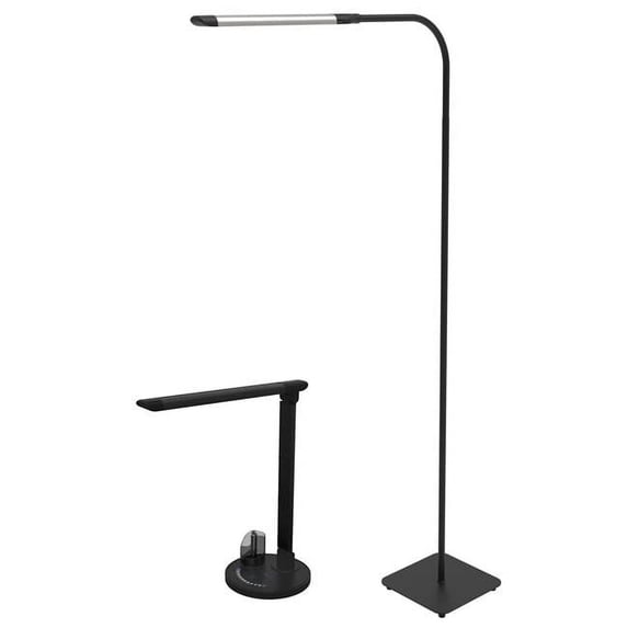 Viribright 850101 LED Dimmable CCT Desk Lamp & LED Floor Lamp with Remote Black Finish Bundle