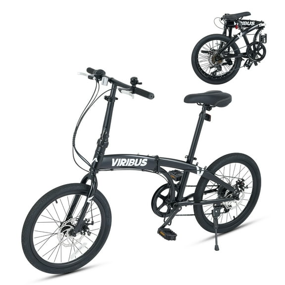 Viribus 20" Folding Bike 7 Speed Folding Bicycle City Bike with Dual Disc Brakes Black
