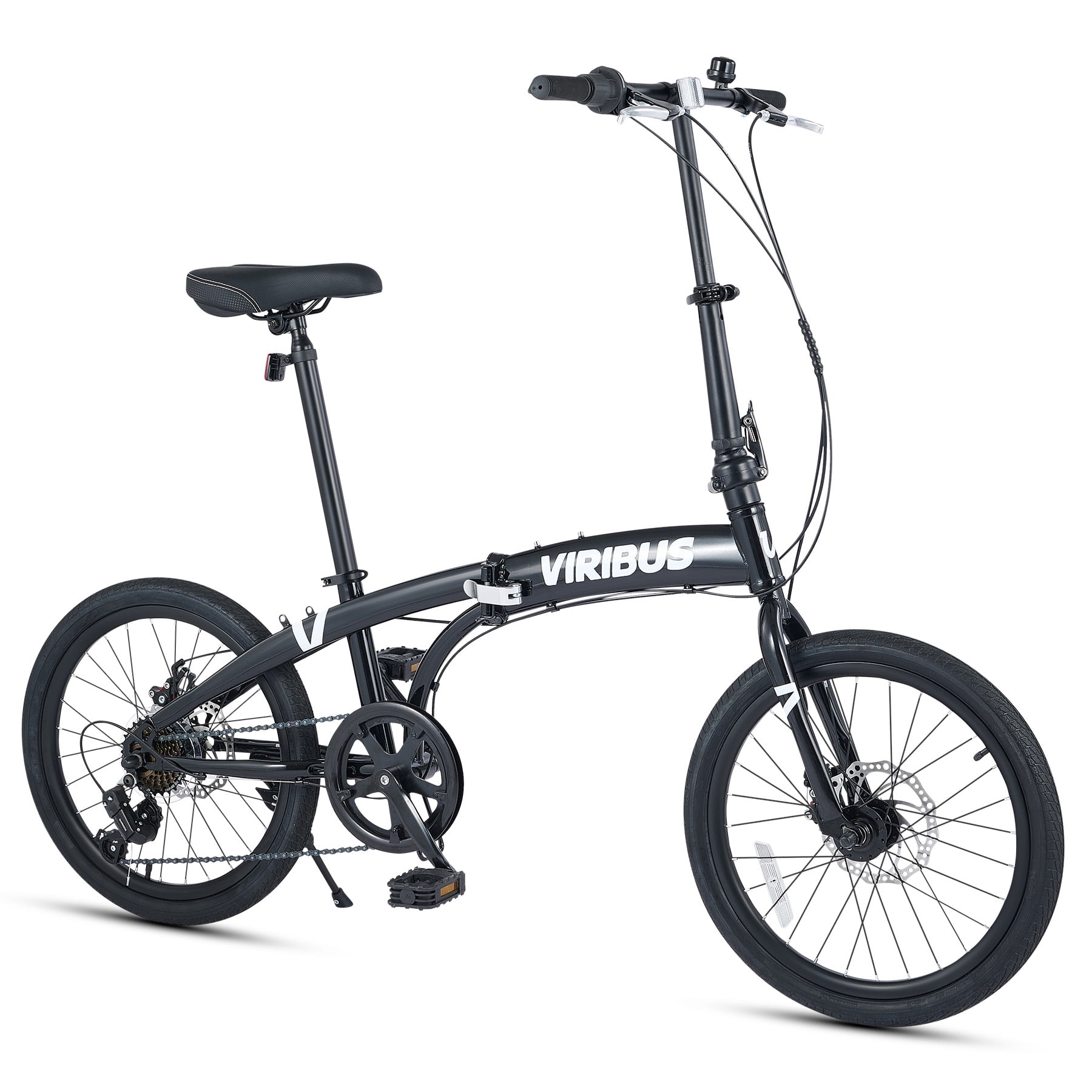 Viribus 20" Folding Bike for Adult Folding Bicycle 7 Speed Shimano City Commuter Black