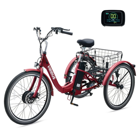 Viribus 24" 7-Speed Folding Electric Tricycle with 350W Motor 36V 13Ah Battery Red