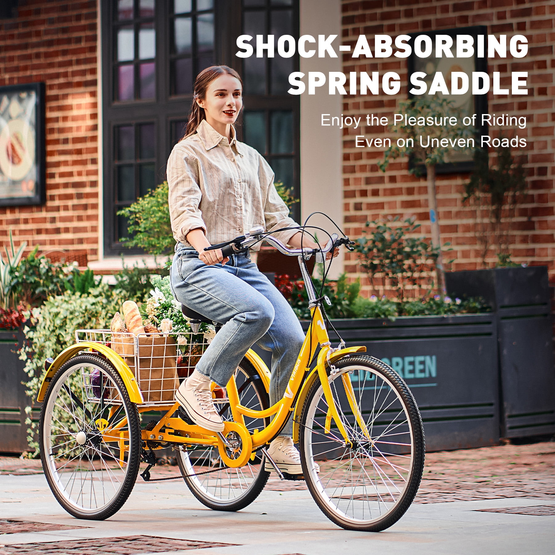 Viribus 24" Adult Tricycle 7 Speed 3 Wheel Beach Cruiser Bike Trike for Men Women, Yellow