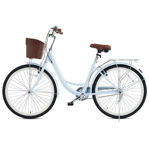 Viribus 24" City Cruiser Bicycle with Carbon Steel Frame Dual V Brakes Basket,Commute Bike for Women Adults,Blue