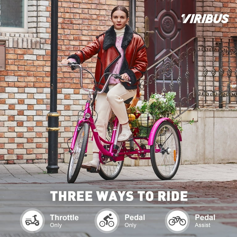 Viribus 24 Inch Senior Electric Ebike with Basket, 250W Motor 36V 