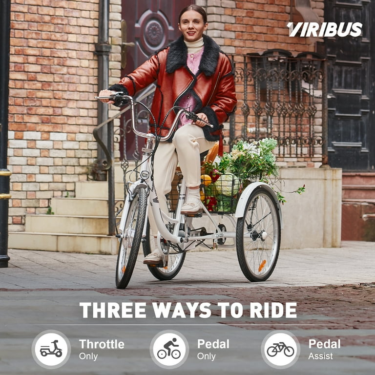 Viribus 24 Inch Electric Trike with Basket for Adults, 250W Motor 
