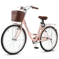 Viribus 24-inch Women's City Cruiser Bicycle with Carbon Steel Frame, Basket, and Dual V-Brakes for Women and Adults, Pink