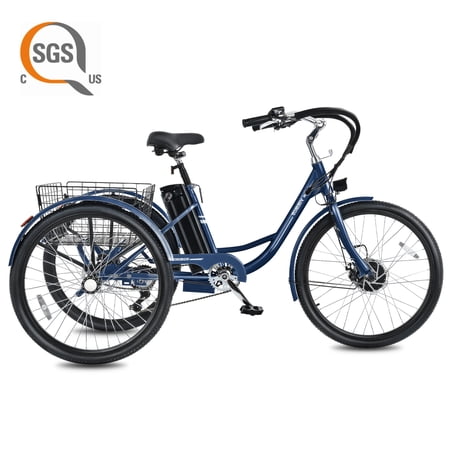 Viribus 26" 350W Electric Tricycle for Men Women with 7 Speeds 36V 13Ah Battery UL 2271 Blue