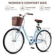 Viribus 26" City Cruiser Bicycle for Women with Carbon Steel Frame Dual V Brakes Basket for Women Adults,Blue