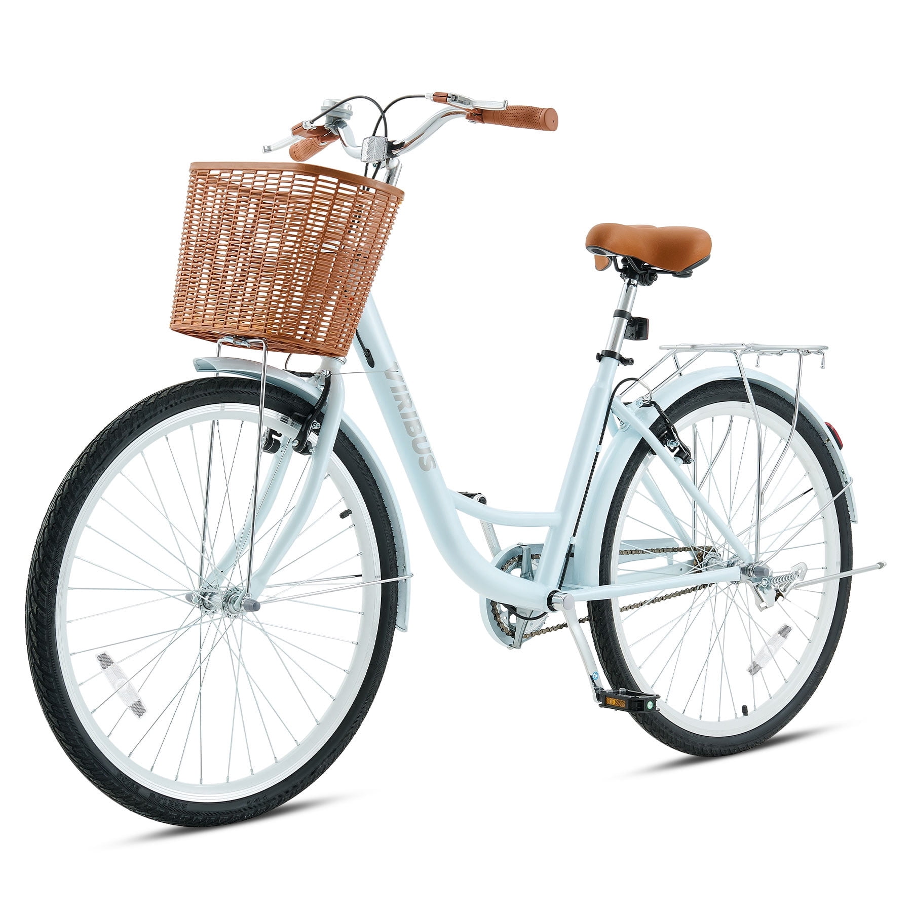Viribus 26" City Cruiser Bicycle for Women with Carbon Steel Frame Dual V Brakes Basket for Women Adults,Blue