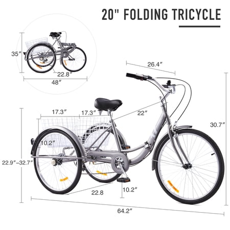 Viribus 26Inch Adult Tricycle Single Speed 3 Wheels Cruiser Bike w Removable Wheeled Basket, Dust proof Bag for Cycling Shopping Picnic Pink