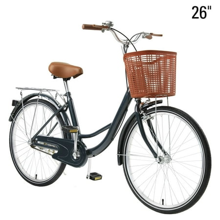 Viribus 26inch Wheels,Beach Cruiser Bike for Women, Comfortable Girl Commuter Bicycle, Front Basket, Step-Through Frame, Blue