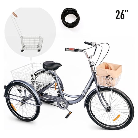 Viribus 3-Wheeled Adult Tricycle with Foldable Basket 26inch Wheels, For Men and Women Cruise Bike