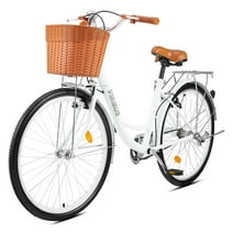 Viribus Beach & City Cruiser Bike 24 Inch Women's Comfort Bike with Basket & Rack White