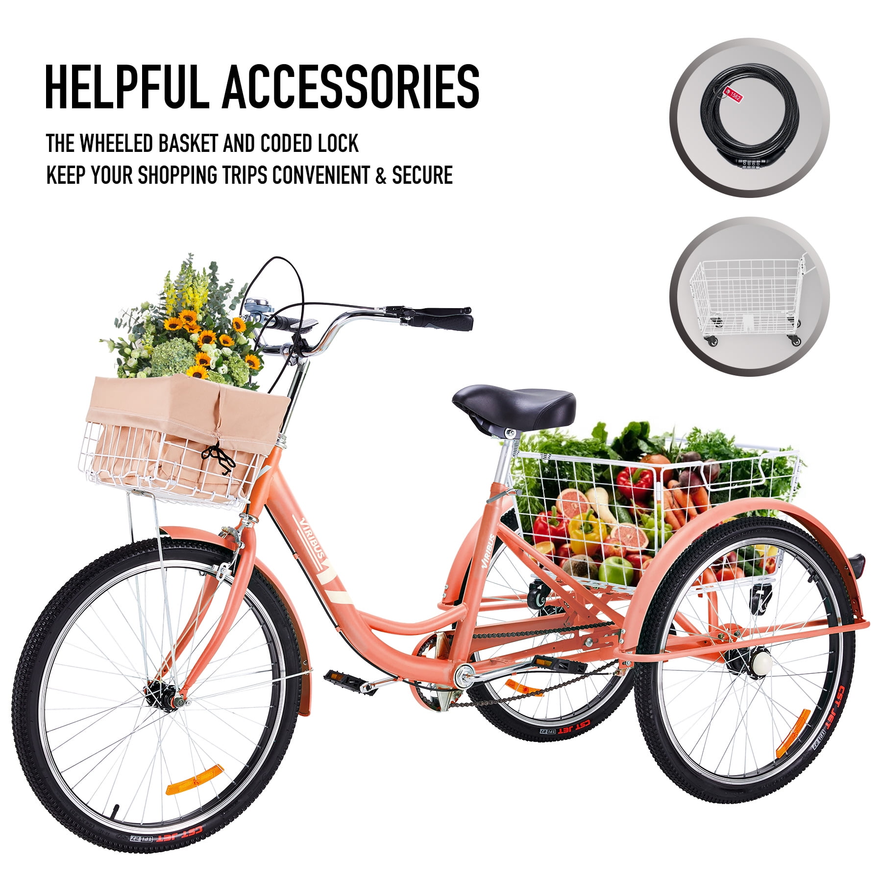 3 wheeled bicycle with basket Viribus Adult Tricycles in Adult Bikes