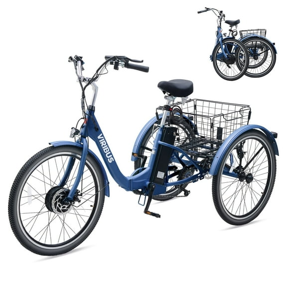 Viribus Folding Electric Tricycle 24" 7 Speeds E-Trike with 350W Motor 36V 13Ah Battery Blue