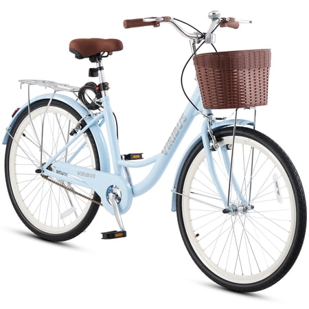Viribus Women's Comfort Bike 24 inch Beach & City Cruiser Bicycle with Basket Rack Blue