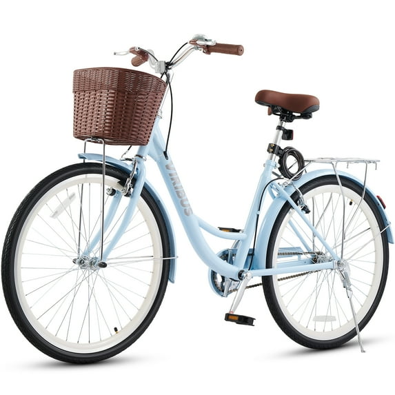 Viribus Women's Comfort Bike 26 inch Beach & City Cruiser Bicycle with Basket Rack Blue