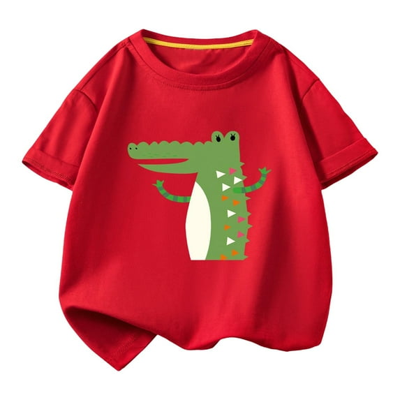 Virmaxy (0-12y) Toddler Boys Girls Summer Shirt Kids Crocodile Printed Loose T-Shirt Casual Short Sleeve Round Neck Top 2025 Spring Cotton Crewneck Blouses Tops Red-1 1 Years