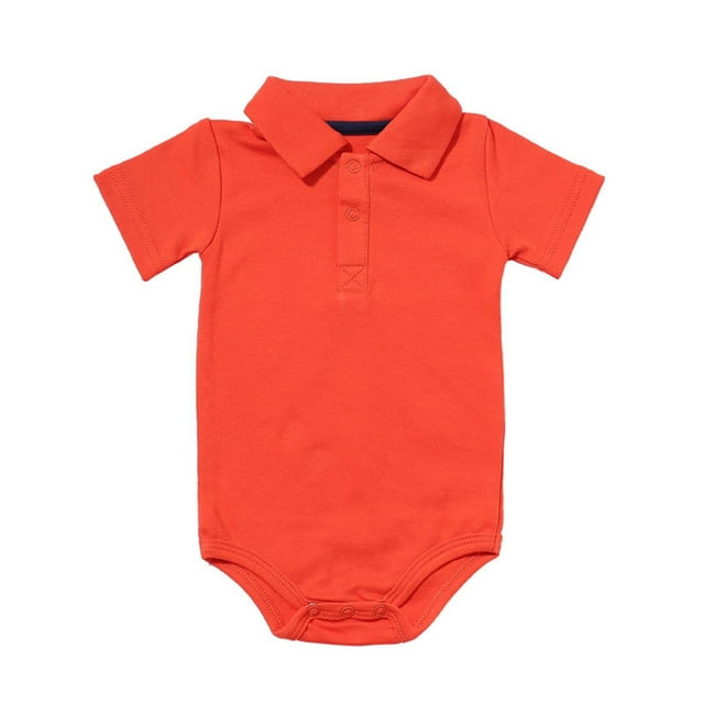 Virmaxy (0-24 months) Baby Solid Color Short Sleeve Romper Baby Lapel Triangle Wrap Butt Climbing Clothes Newborn Summer Lightweight Comfortable Short Climbing Huggies Orange-1 18 Months
