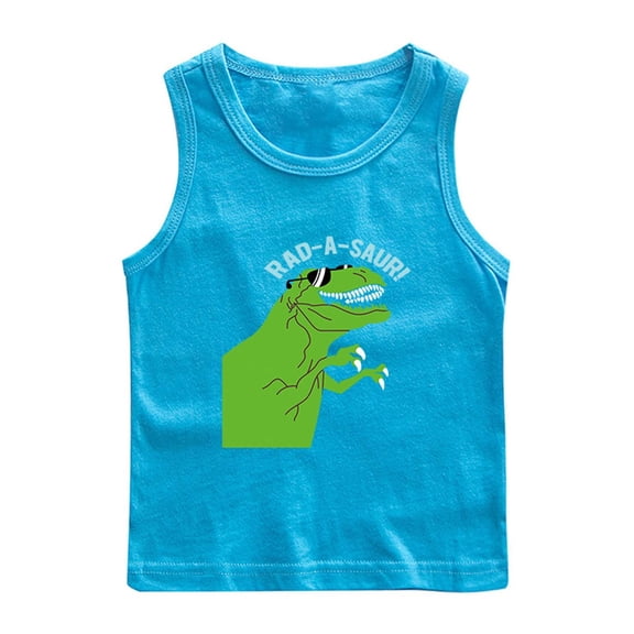 Virmaxy (1-12y) Rad-A-Saur Kids Dinosaur Pattern Vest Toddler Kids Letter Printed Vest Summer Round Neck Sleeveless Bottom Shirt Top 2025 Summer Cotton Loose Fit Blouses Tops Sky Blue-1 3 Years