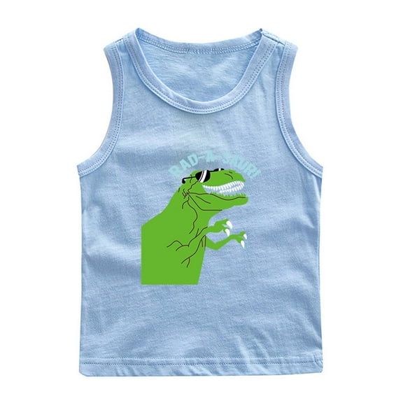 Virmaxy (1-12y) Rad-A-Saur Kids Dinosaur Pattern Vest Toddler Kids Letter Printed Vest Summer Round Neck Sleeveless Bottom Shirt Top 2025 Summer Cotton Loose Fit Blouses Tops Light Blue-1 5 Years