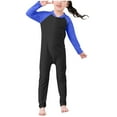 thumbnail image 1 of Virmaxy 1-7Y Kids Solid One-Piece Swimsuit Toddler Quick-Dry Color Contrast Design Tankini Round Neck Short Sleeve Swimsuit for Swim Lessons Beach Play Dark Blue-2 8 Years, 1 of 4