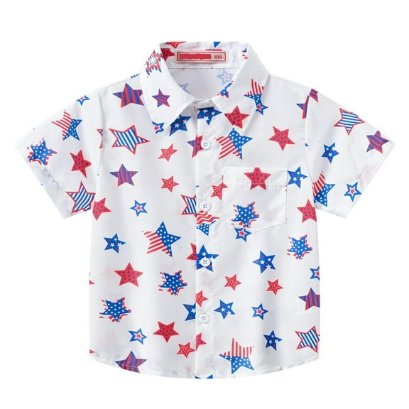 Virmaxy (1-8y) Children'S Summer New Short-Sleeved Shirt Kids Boys Girls Bohemian Style Lapel Collar T-Shirt 2025 Summer Cotton Loose Fit Crewneck Blouses Tops Blue-1 2 Years