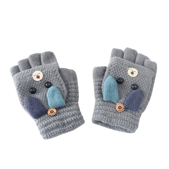 Virmaxy 1 Pairs Kids Winter Convertible Flip Top Gloves Knitted Fingerless Gloves with Mitten Cover for Girls Boys