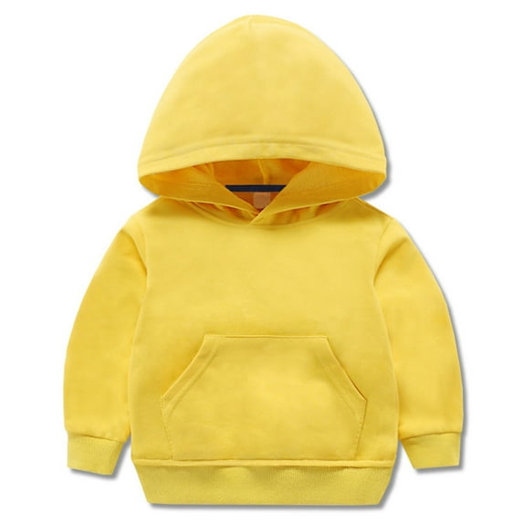 Virmaxy 18Months-8T Toddler Hooded Sweatshirt Boys Girls Solid Colour Long Sleeve Pullover Sweatshirt Hooded Fashion Cute Casual Sweatshirt Yellow 3T