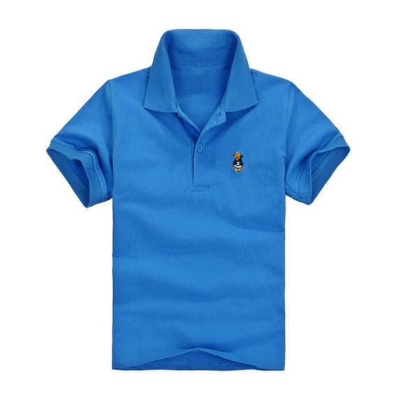 Virmaxy (2-12Y) Children's Dog Printing Shirt Lapel Short Sleeve T-shirt Kids Baby Summer Casual Pullover Shirt Loose Tops Blue 2 Years