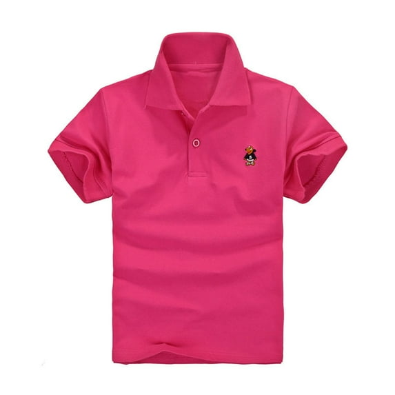 Virmaxy (2-12Y) Children's Dog Printing Shirt Lapel Short Sleeve T-shirt Kids Baby Summer Casual Pullover Shirt Loose Tops Hot Pink 10 Years